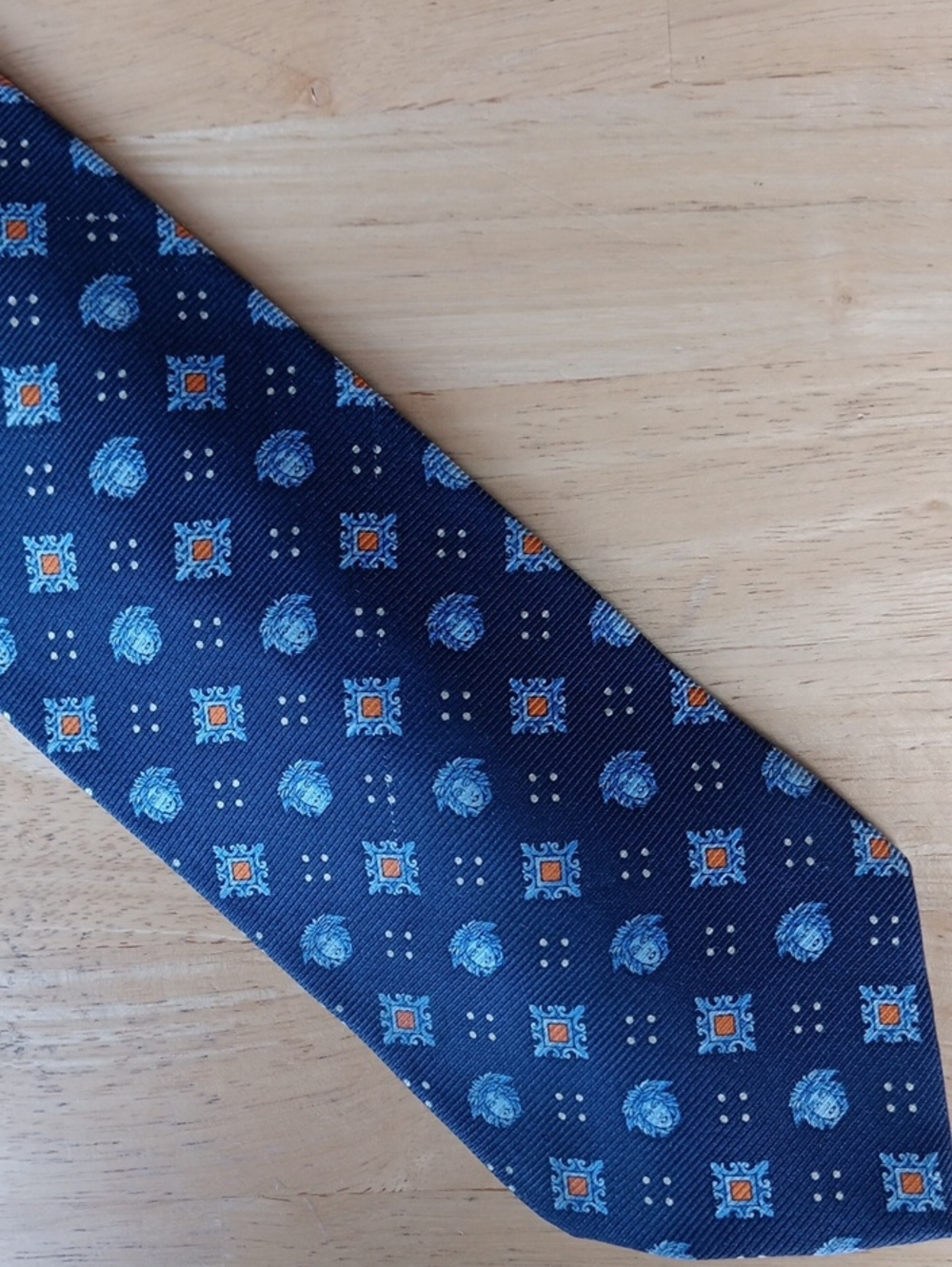 Versace Navy *PRINT* Tie with Light Blue and Orange Motifs